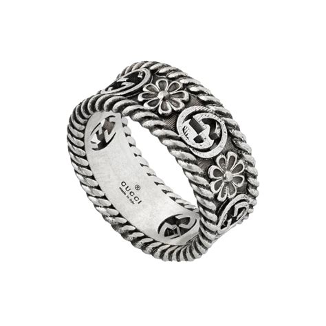 gucci double g sterling silver flower ring|interlocking g ring in silver.